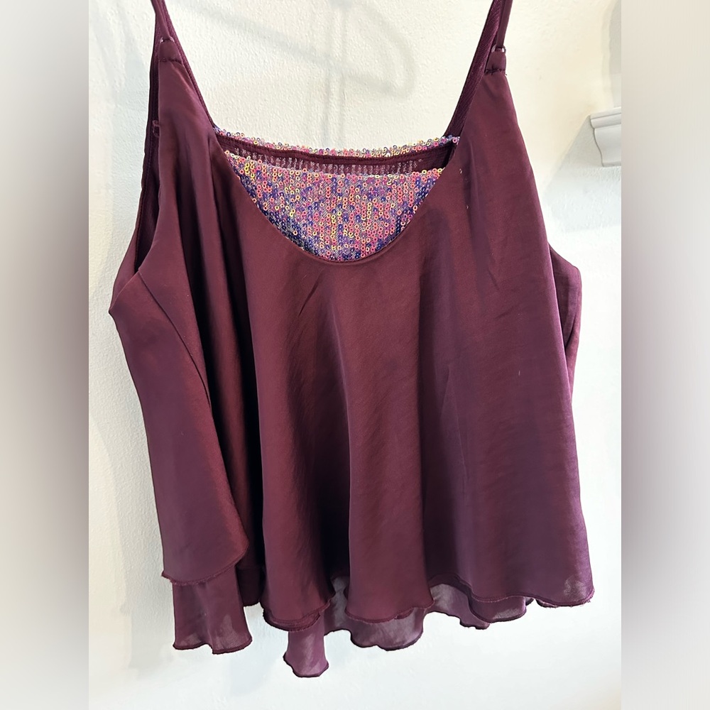 Maroon Free People Top w/ Built In Sparkly Bandeau